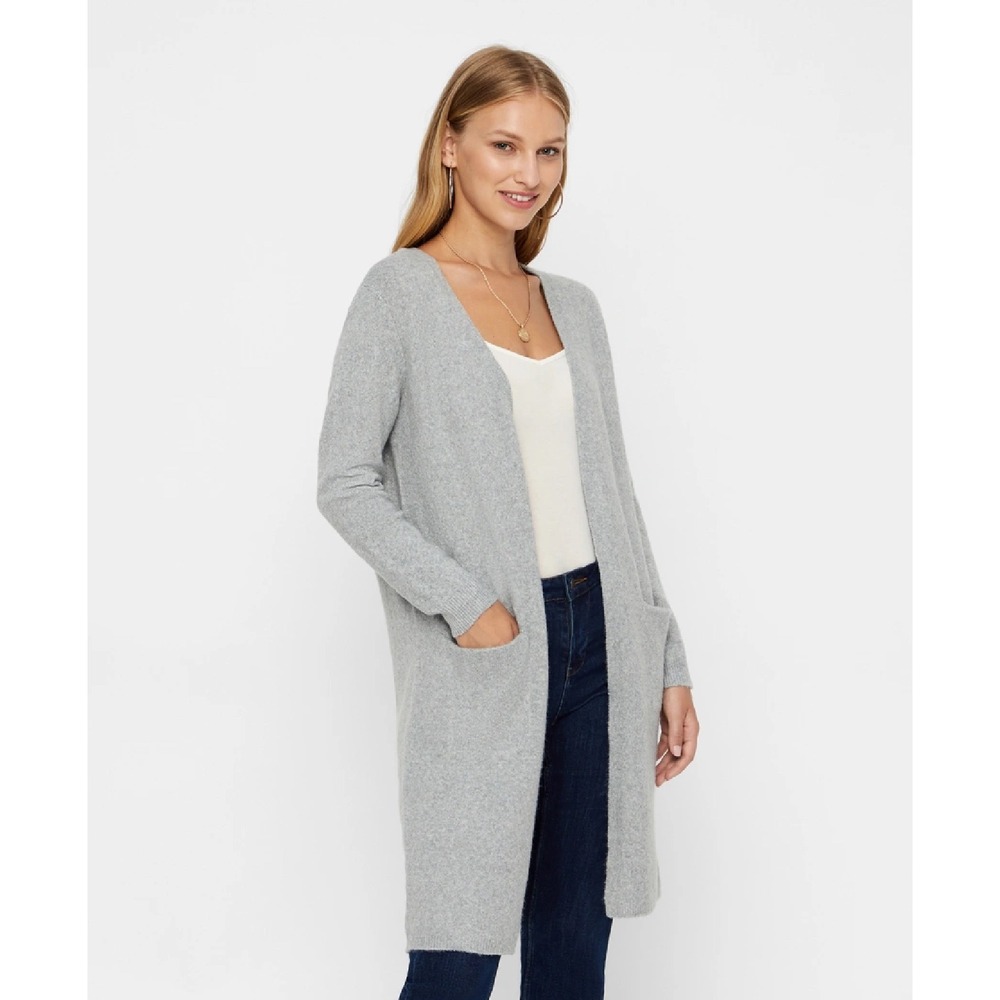 Vero Moda Long Open Cardigan Light Grey Melange XS‎ NWT Cozy Minimalist Layer